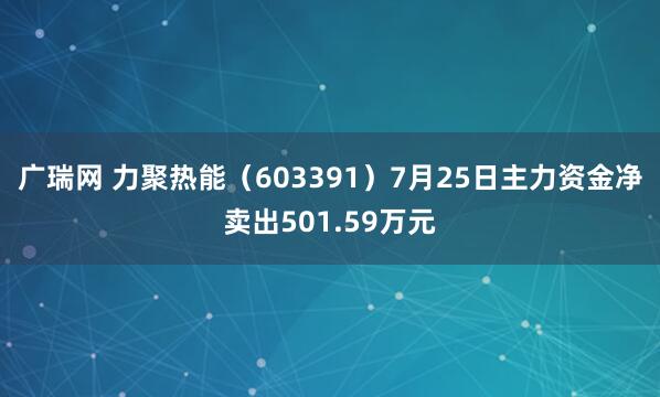 广瑞网 力聚热能（603391）7月25日主力资金净卖出501.59万元